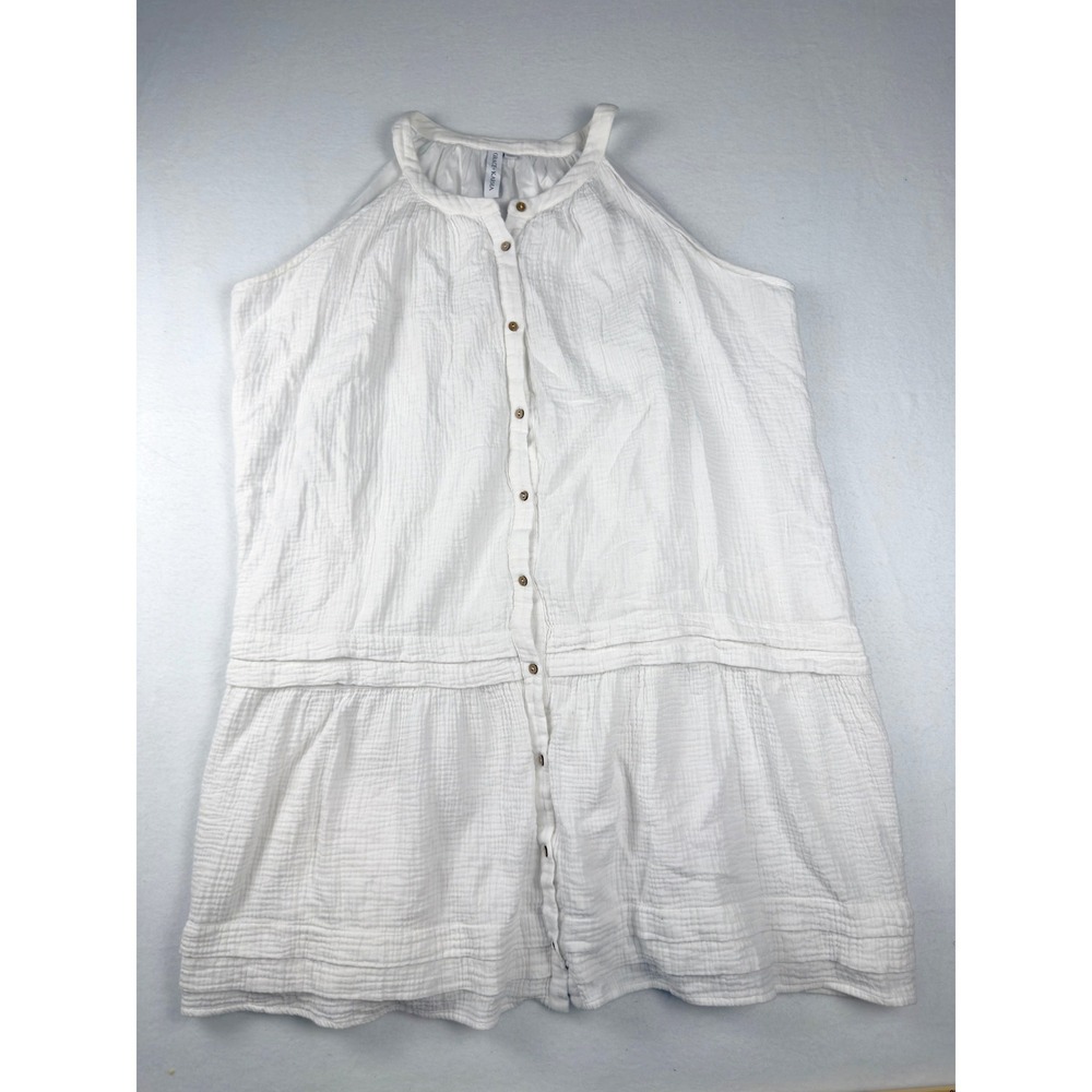 Grace + Karma White Gauze Halter Dress Womens 2X Button Front Tiered Boho Lined